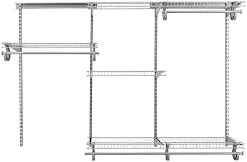 

Wire Closet Organizer System, Adjustable from 4 to 6 Ft., With Shelves, Clothes Rods, Hardware, Durable Steel, White