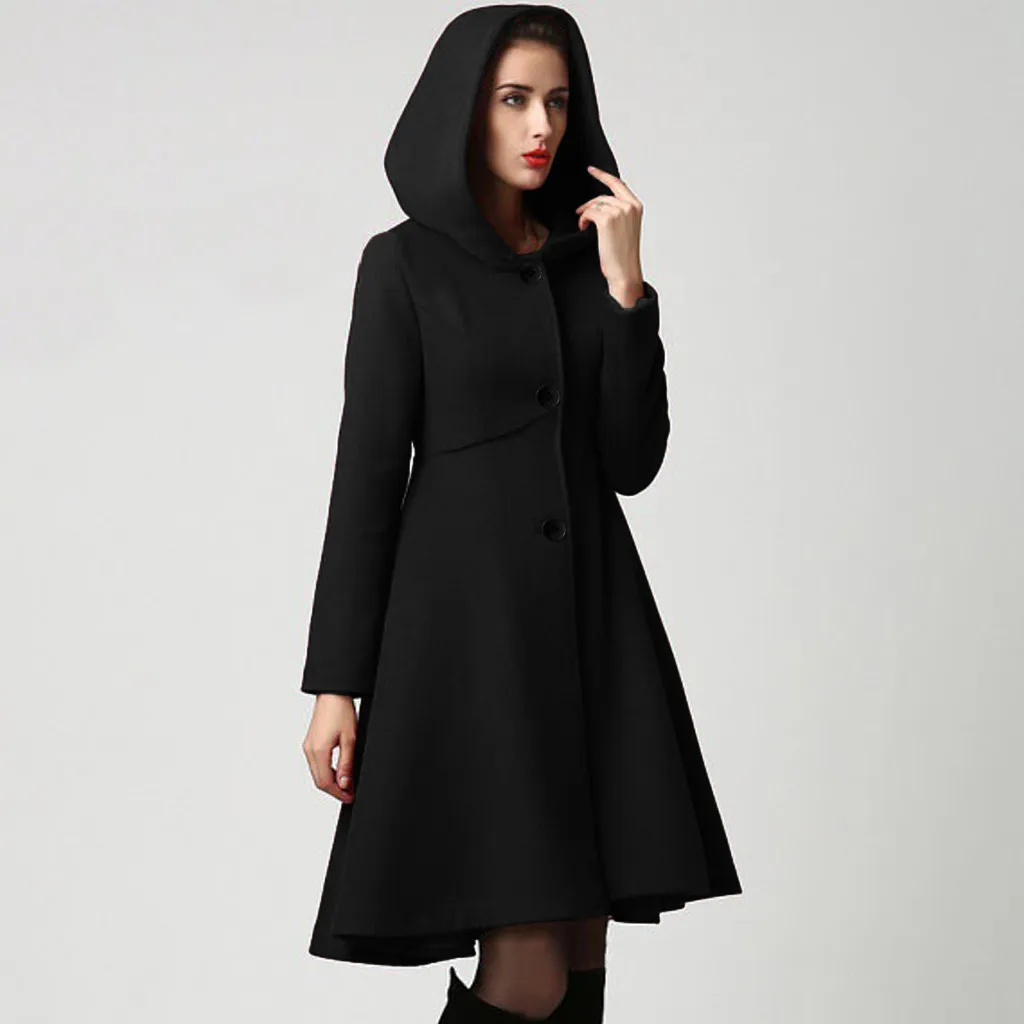 

2023HOT Free Shipping2019 Fashion Winter Autumn Women Wool Coat Long Sleeve Solid Belted Loose Warm Woolen Jacket Hooded