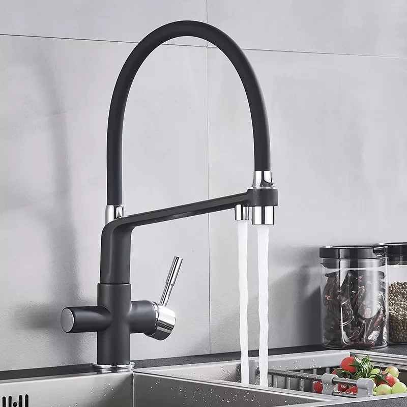 

Matte Black Kitchen Sink Faucet Pure Water Filter Drink Mixer Tap Dual Handles Two Spout Bathroom Kitchen Tap Hot Cold Crane
