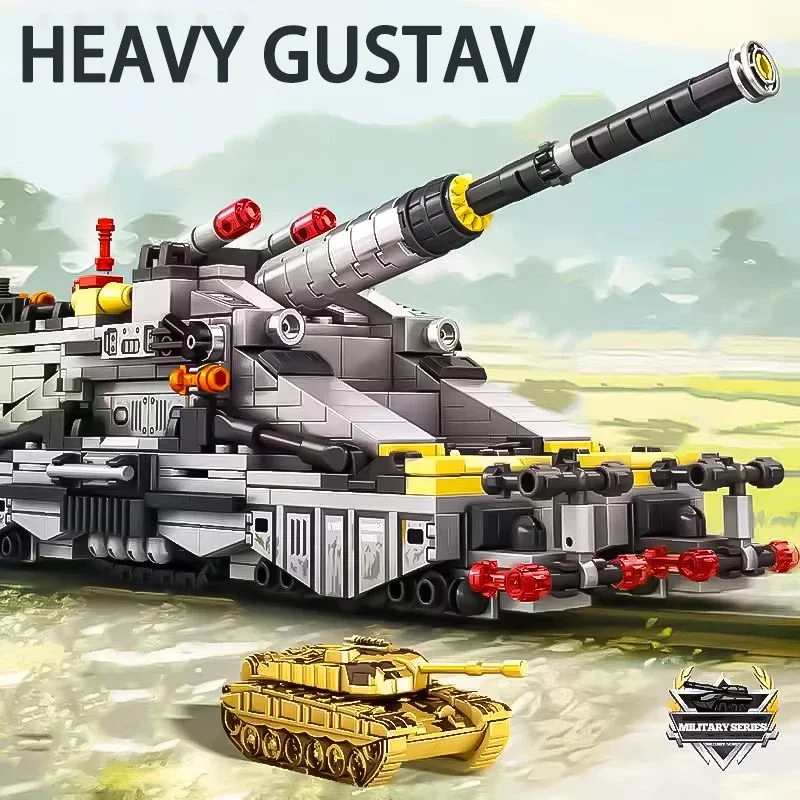 853 шт. военная серия тяжелые строительные блоки Gustav Cannon WW2 солдаты оружие модель