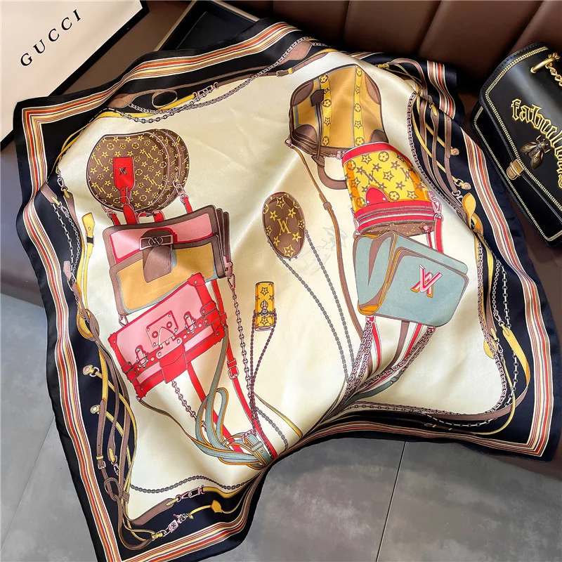 

100% Silk Scarf 2023 Square Lady Hair Band Foulard Female Bag Scarves Headband Women Bandana Shawl and Wraps Large Hijab