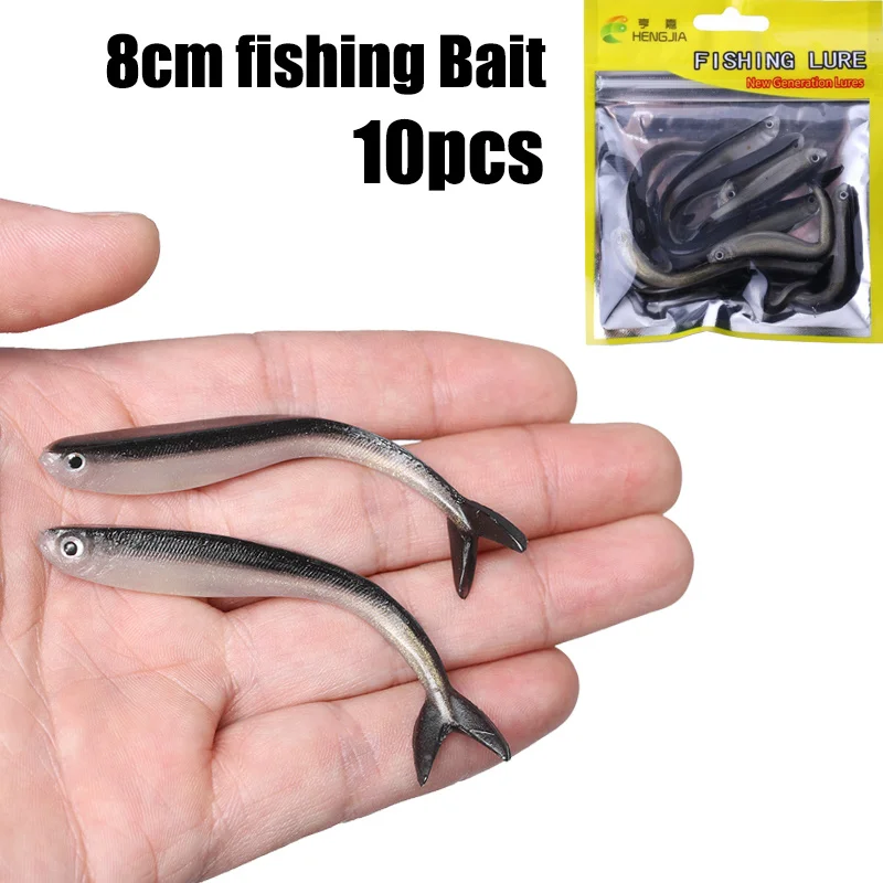 

10PCS/Bag Fishing Soft Bait 80mm Silver Silicone Wobblers Fishing Tackle Jigging Maggot Fishing Bait Jig Head Bait Accessories