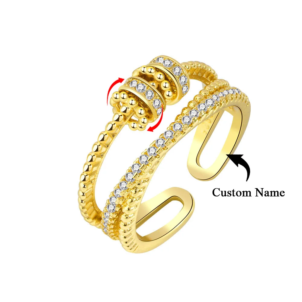 

Circle Zircon Turning Beads 925 Silver Custom Name Stackable Anxiety Ring Fidget Bee Jewelry For Women Gifts Office Worker Ring