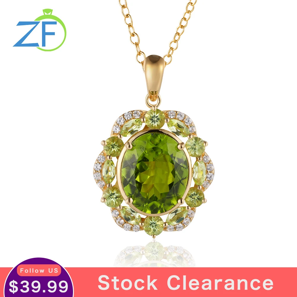 

GZ ZONGFA Genuine 925 Sterling Silver Pendant for Women Oval 12*10 Natural Peridot 6 Carats Gemstone Necklace Fine Jewelry
