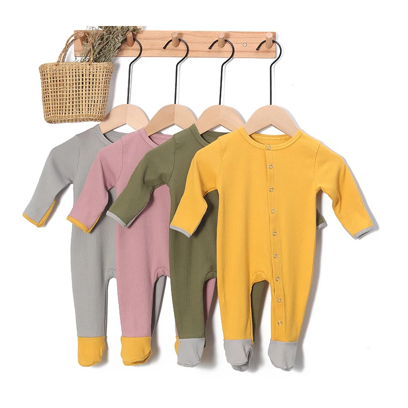 0-24M Baby Onesie Ribbed Baby Boy Girl Clothes Cotton Long sleeves Newborn Footies With Hat Spring Fashion Baby Clothing