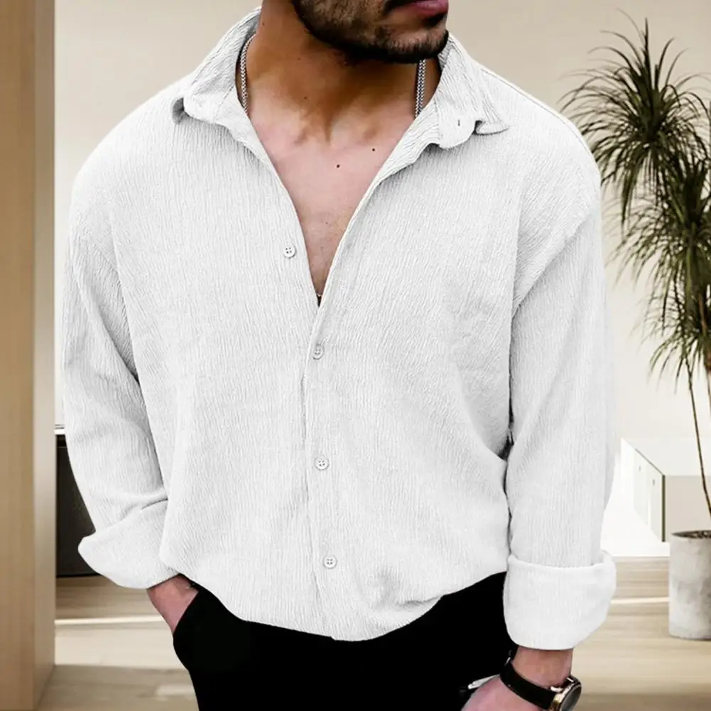 

Рубашка мужская с отложным воротником, стильная Весенняя дышащая мягкая Повседневная однобортная однотонная кофта с длинными рукавами, осень