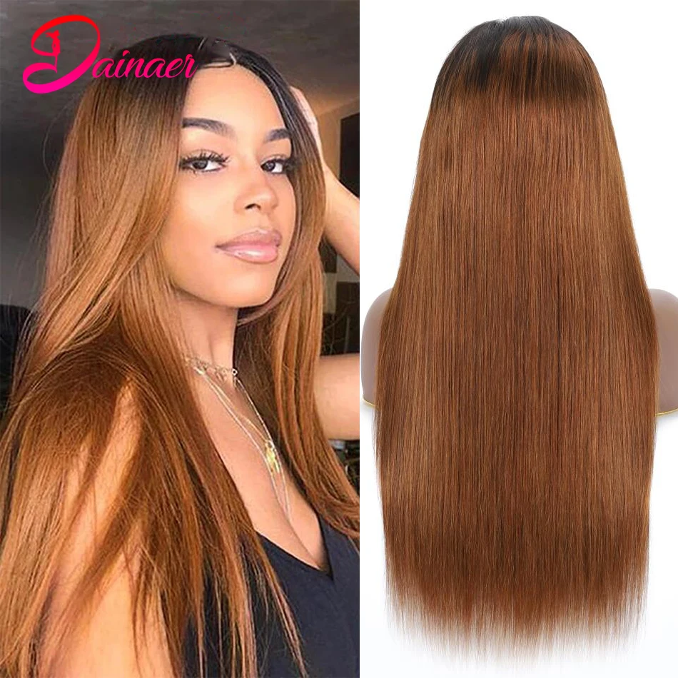 

Ombre Wig Lace Front Human Hair Colored T1B/30 Straight Lace Frontal Wigs 13x4 Colored Human Hair Wigs Ginger Brown Wig On Sale