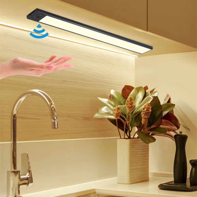 

LED Kitchen Lamp Hand Sweep Sensor Ultra-thin Under Cabinet Lights 20/40/60/80CM USB Rechargeable Closet Wardrobe Night Lighting