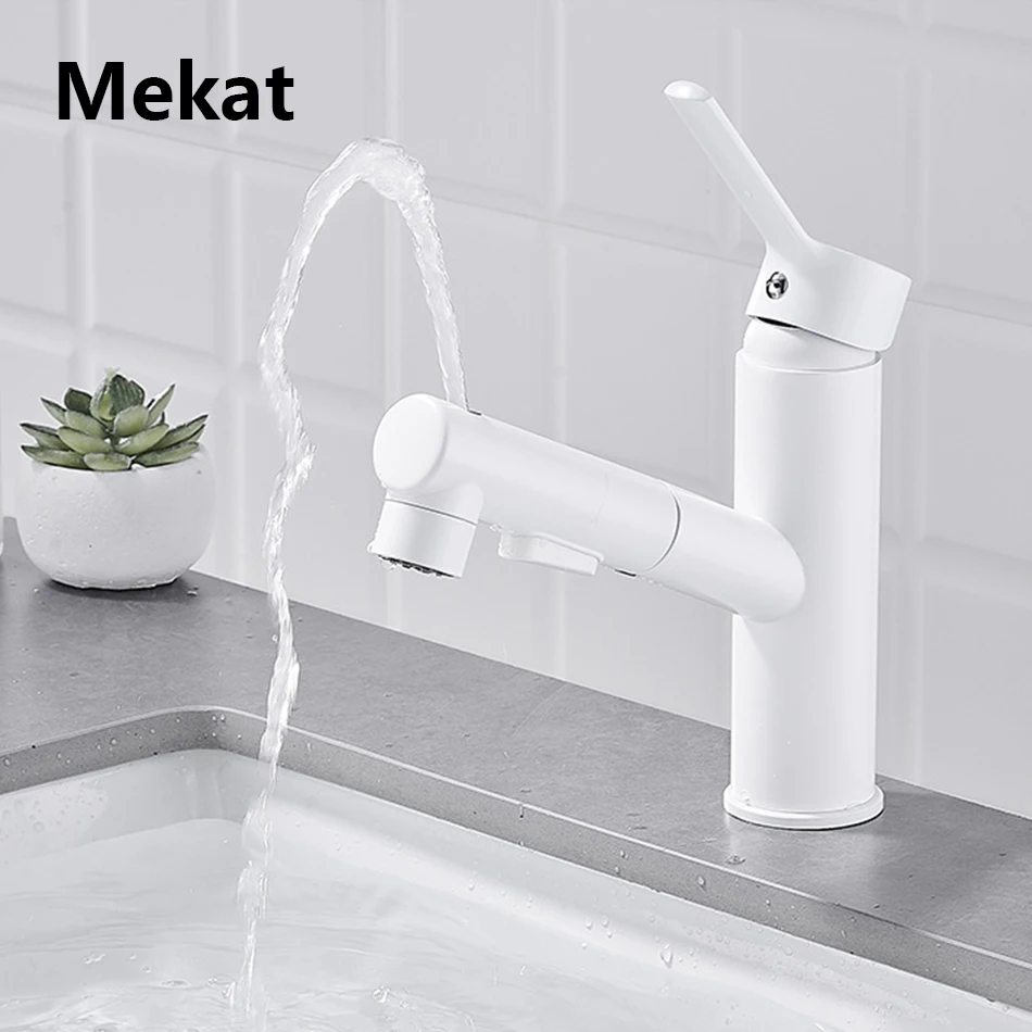 

Pull Out Kitchen Faucets Spout 360 Rotate Hot and Cold Deck Mounted Water Taps Single Handle Stream Sprayer Nozzle Free Shipping