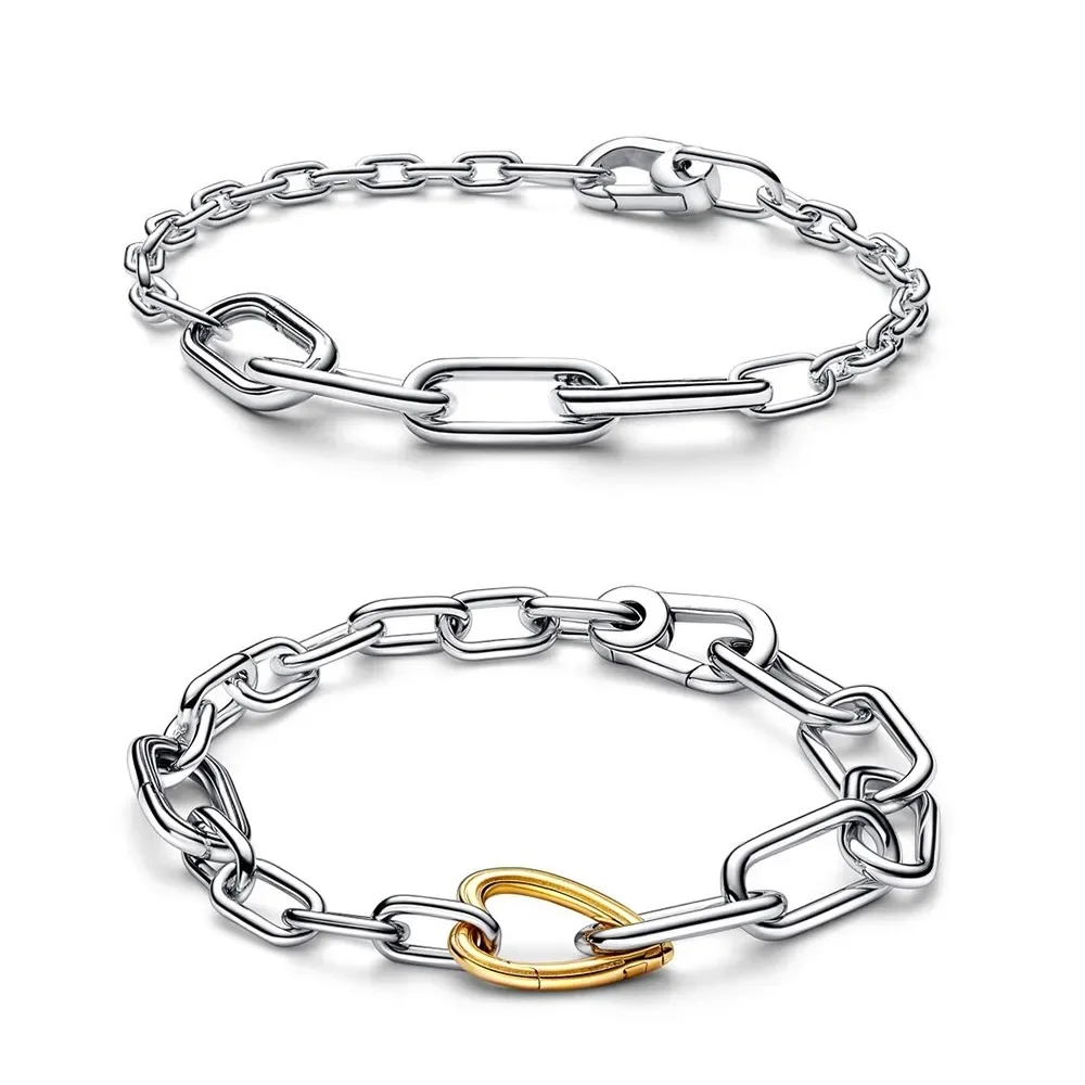 

Новинка 2023, оригинальный браслет-цепочка из искусственного серебра 100% с двумя цветами в форме сердца, подходит для подарка женщине 1:1