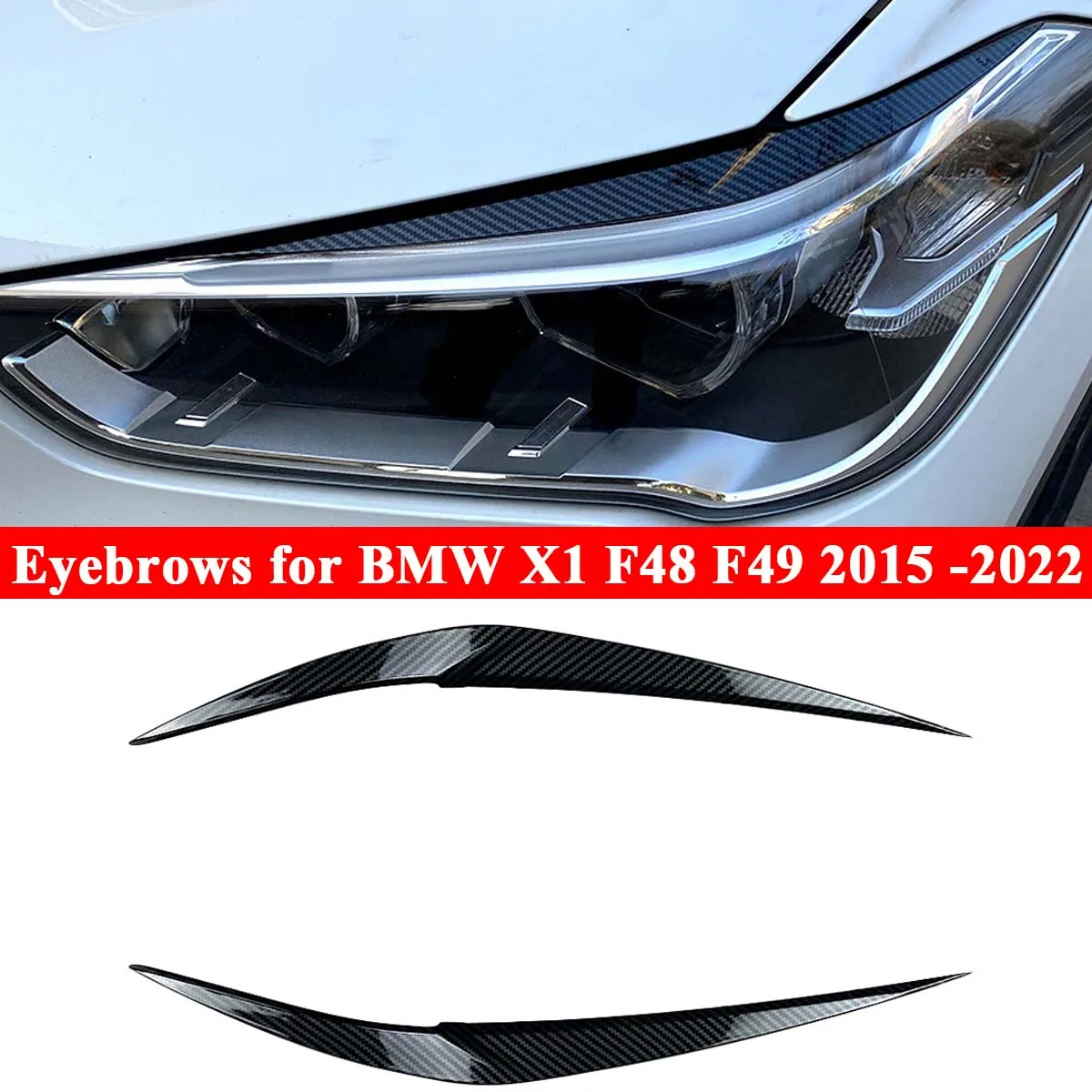

2PCS Front Headlight Eyebrows Sticker for BMW X1 F48 F49 2015 2016-2022 Eyelids Eye Lids Cover Trim Body Kit Car Accessories