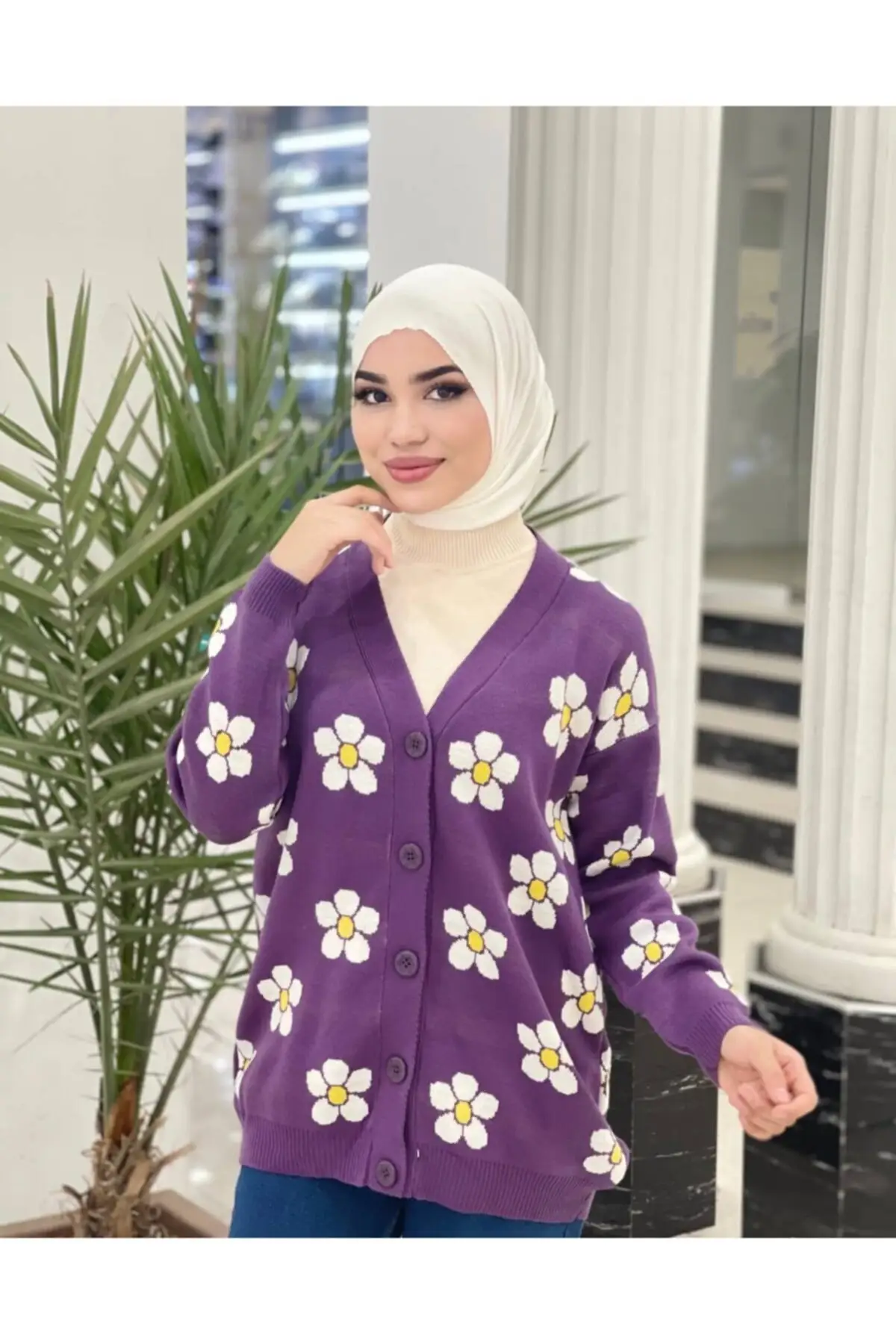 

Women's Cardigan V-Neck Young And Adult Daisy Patterned Button Front sportswear Jacket Casual Fashion Sweaters Jumper Jumper