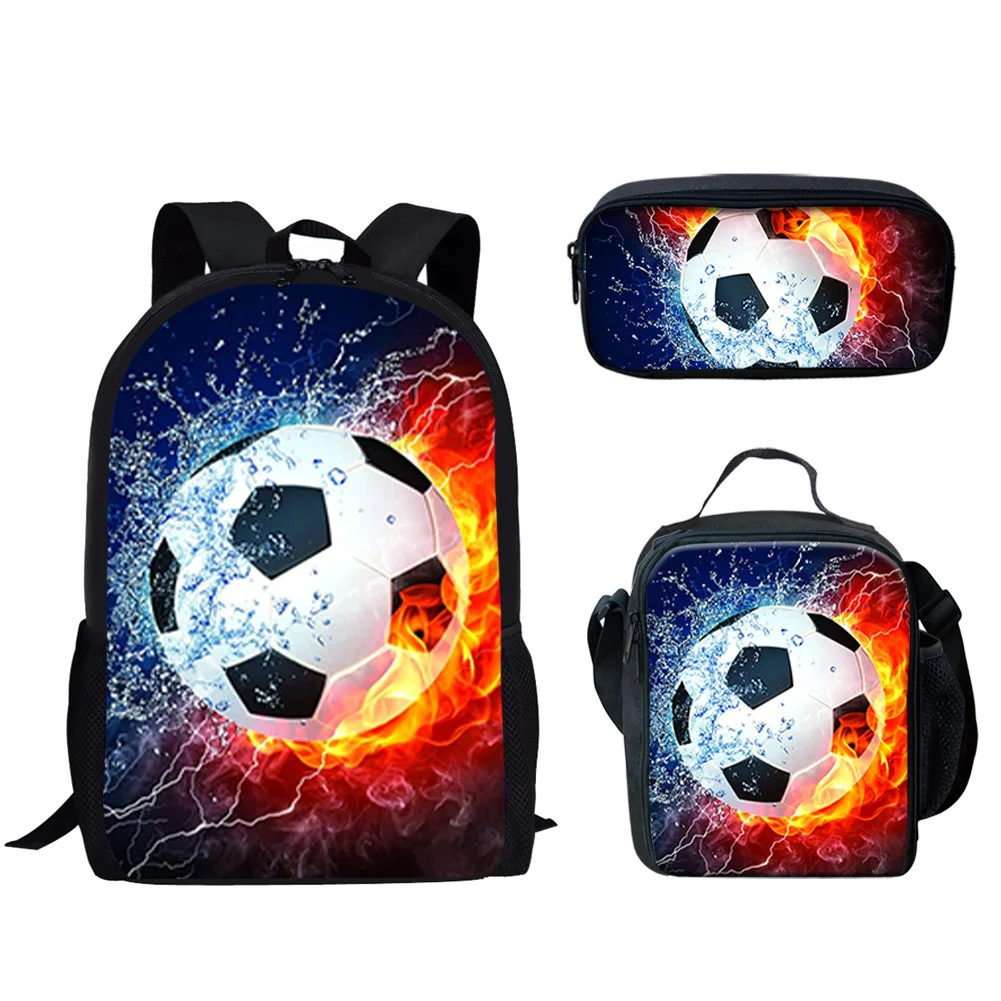 

Football Design 3Pcs School Bag Set for Teenager Boys Girls School Bag Casual Backpack Student Book Bag Lunch Bag Pencil Bag