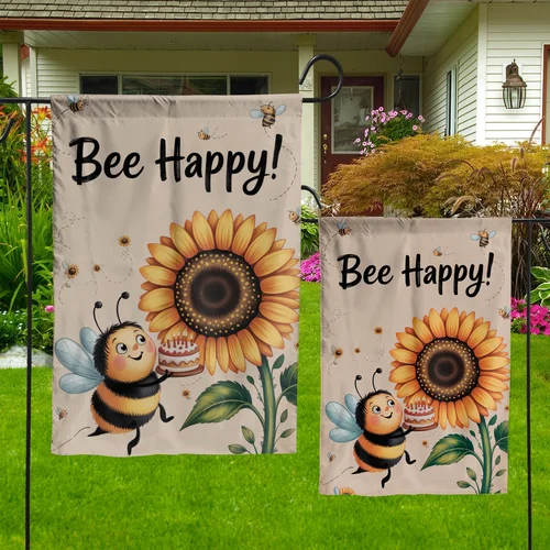 Фото Садовый флаг Bee Happy с подсолнухом и милым шмельком, летний декор для двора и веранды RRM IIX SSL №5