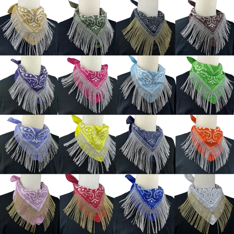 

Adult Unisex Fringe Bandana Cashew Print Embellished Triangle-Scarf DropShip