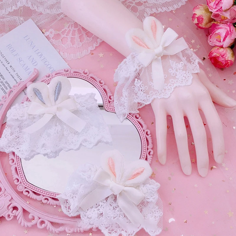 

1Pcs Multicolor Sweet Lolita Bunny One Hand Wrist Cuff Bowknot Lace Trim Maid Cosplay Accessories Party Cosplay Wrist Ring