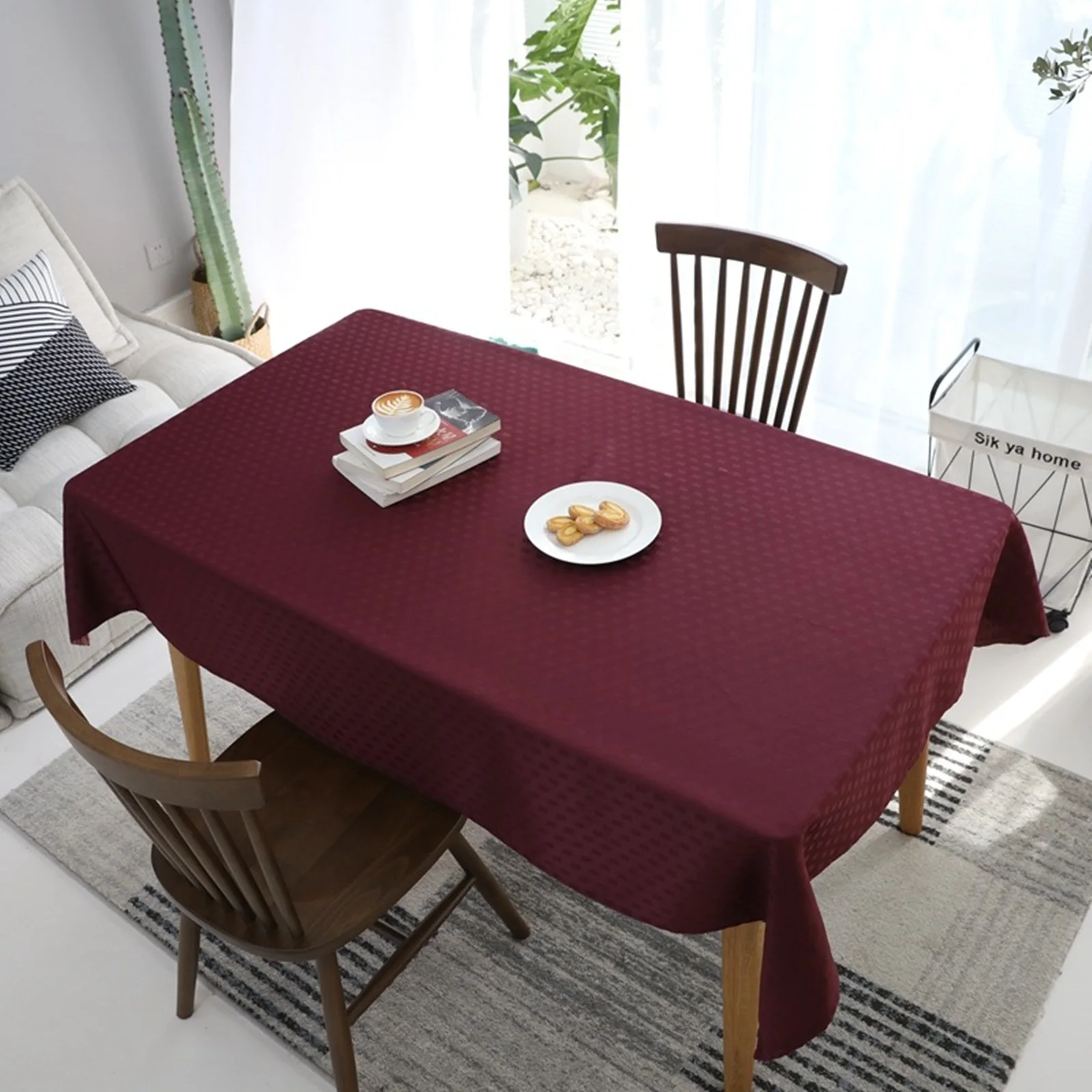 

Polyester Tablecloths, Waterproof Table Covers Small Square Red Dining Table Coffee Table Deco