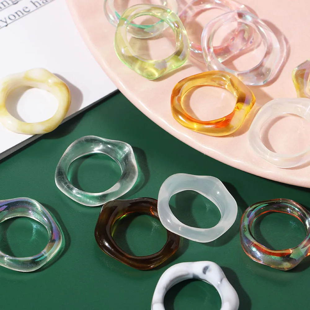 

VG 6YM Ins Wind Colorful Transparent Resin Rings Women Acrylic Irregular Rings New Fashion Trendy Vintage Finger Jewelry Rings