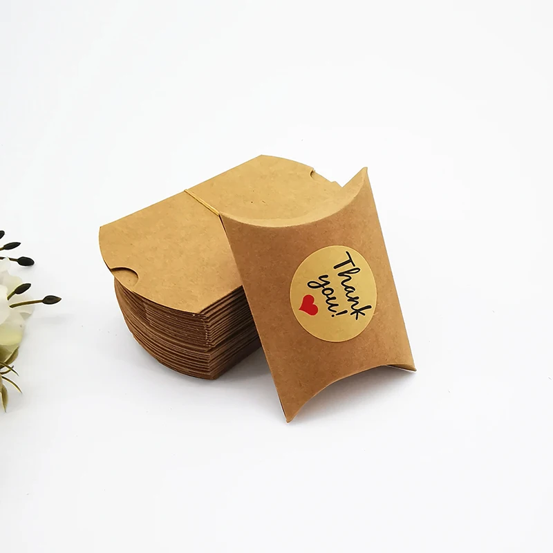 

50Pcs Solid Color Pillow Shaped Paper Candy Box Cookie Packaging Bag Thank you Bag Party Gift Decoration Favor Supplies