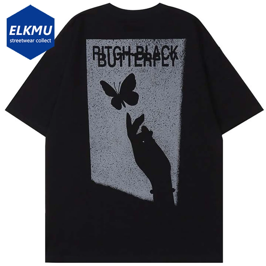 

Butterfly Hand Shadow Graphic Tshirt Hip Hop Streetwear Harajuku Oversized T-shirts Men Summer Fashion Loose Tee Y2K Tops Beige
