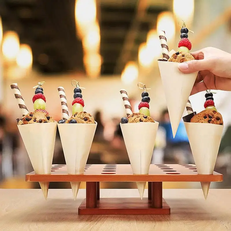 

Ice Cream Cone Holder Innovative Wooden Cone Holder Stand With 36 Holes Hot Sale Cone Stand Holder For Hand Roll Sushi Popcorn