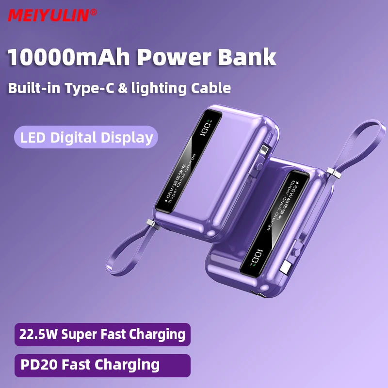 22 5 Вт Power Bank с быстрой зарядкой 10000 мАч USB C PD20 зарядное устройство кабелем