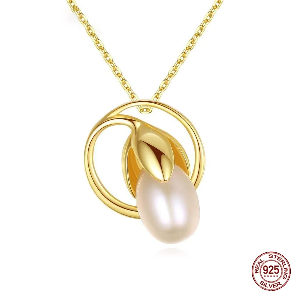 

BABIQU Seed Germination Pendant Necklace Freshwater Pearl 925 Sterling Silver Fine Jewelry for Women Birthday Christmas Fn-0239