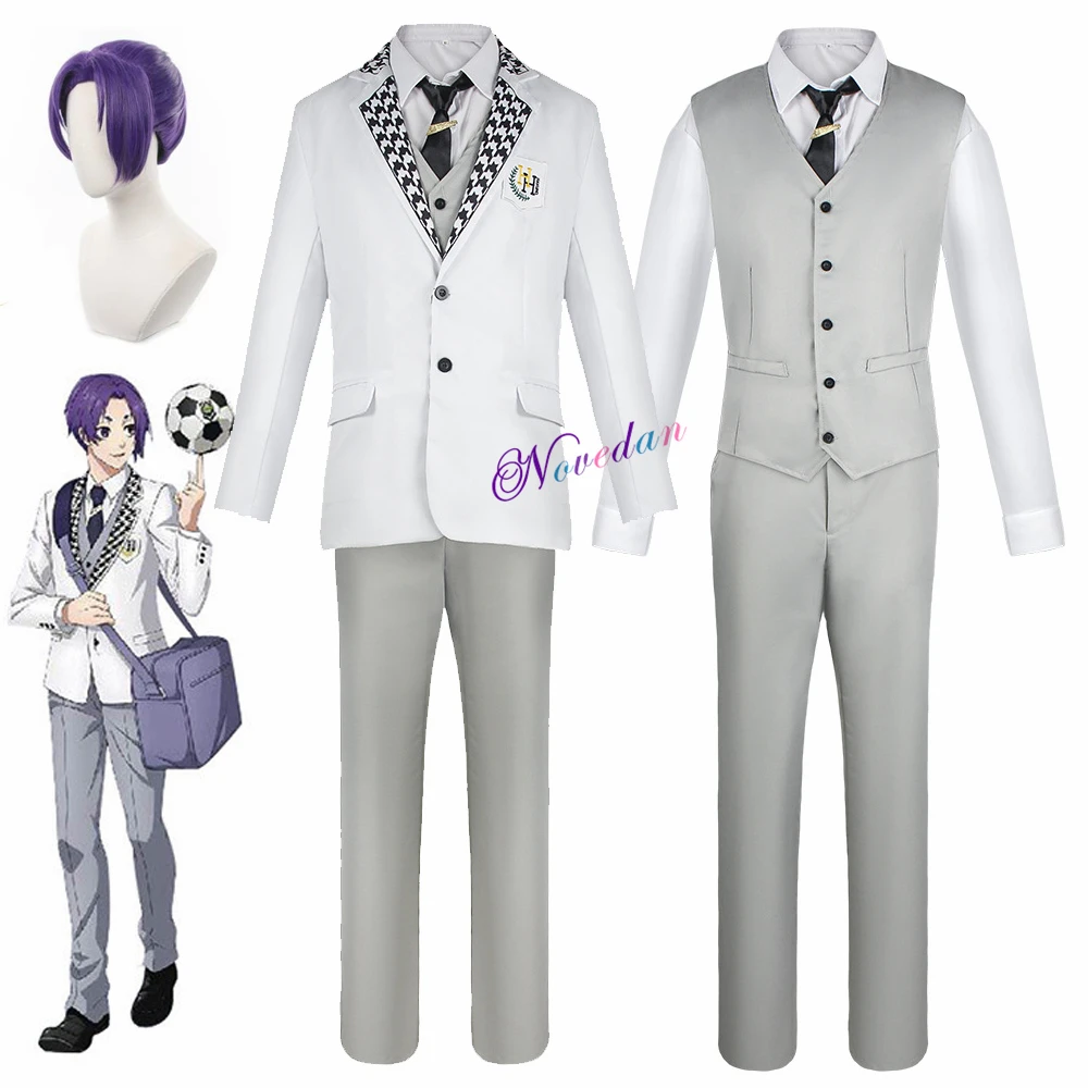 Blue Lock Anime Cosplay Costume Wig Episode Nagi Seishiro Reo Mikage DK School Uniform White Embroidery Jacket Halloween Suit