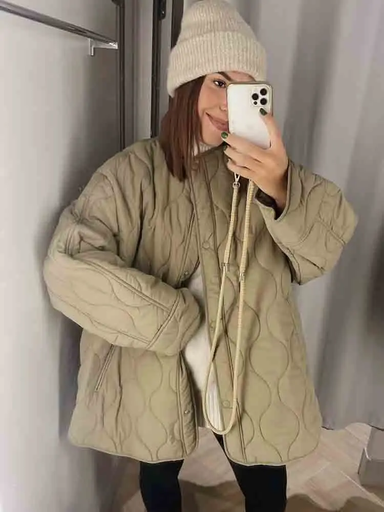 

Женские парки KLKXMYT TRAF, пальто с карманами, модные стеганые зимние куртки, женское повседневное уличное осеннее пальто с длинным рукавом