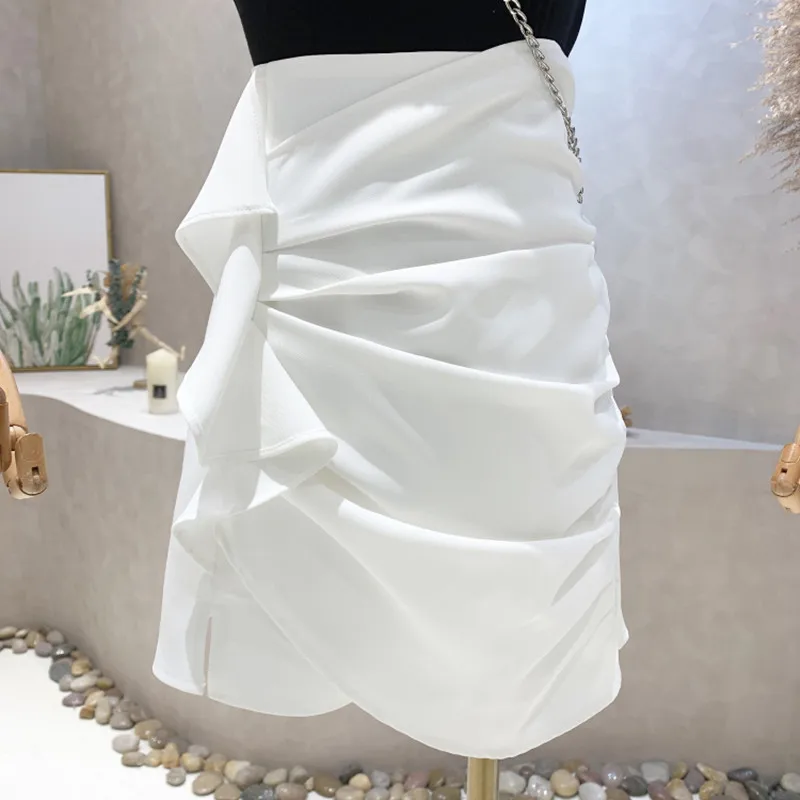 

Niche Design New Women's Clothing 2022 Summer A-line Skirt Fashion Solid Color High Waist Slim Ruffle Design Hip Wrap Skirt
