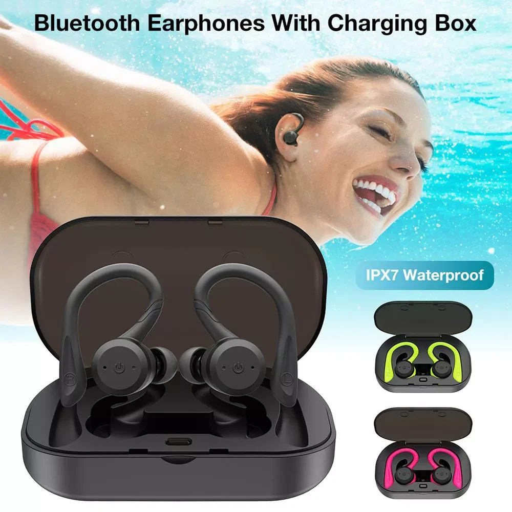 

20 Hours Play time Life Waterproof Bluetooth Earphone Dual Wear Style Sport Wireless Headset TWS Ipx7 Earbuds Stereo
