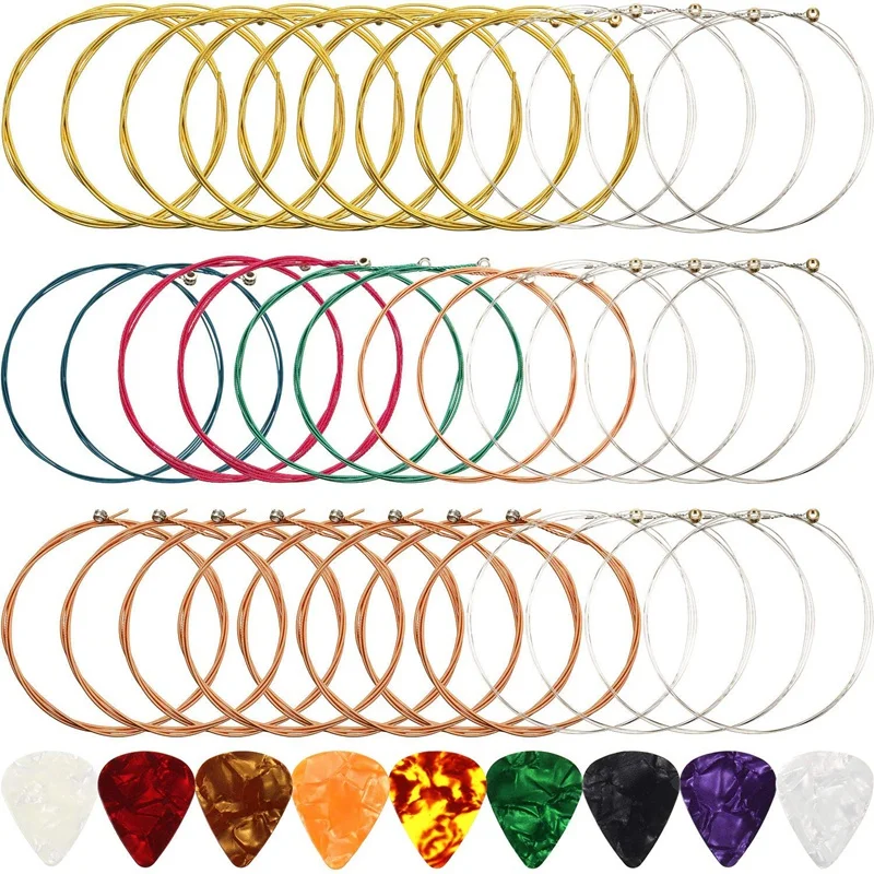 

Струны для акустической гитары, сменные стальные струны для гитары с 9 гитарными целлулоидными медиаторами для электрической акустической ...