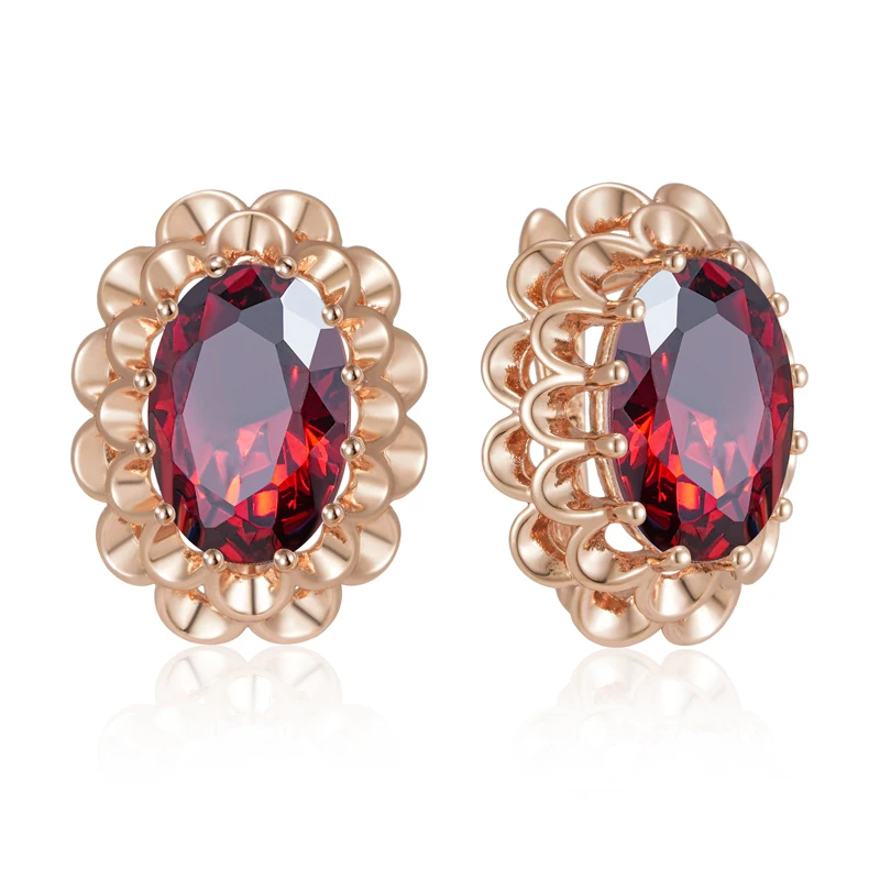 Богемные винтажные овальные большие серьги с красным цирконом 585 золотые женские