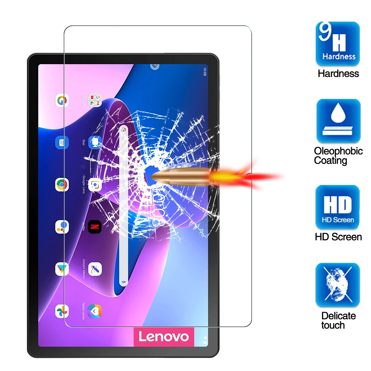 

Tempered Glass Screen Protector for Lenovo Tab M10 Plus 3rd Gen 2022 10.6 inch TB128FU Protective Film HD Scratch Resistant 9H