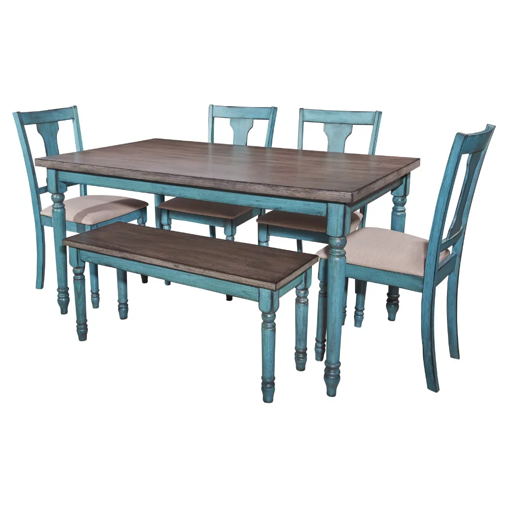 

Willow Farmhouse 59" Dining Table, Burnished Smoke and Distressed Teal Blue