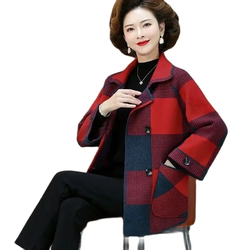 

Middle-Aged Elderly Mothers Clothes Autumn Winter New Style Jacket Knitting Overcoat Fashion Upper Garment Keep Warm Woolen Coat