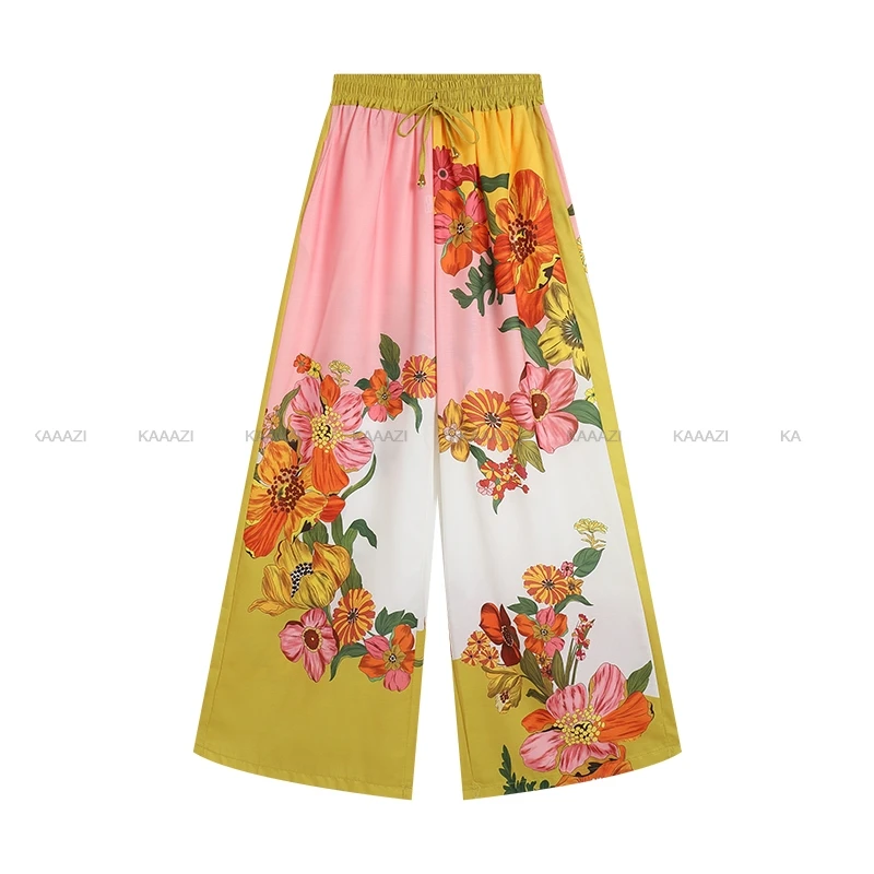 Повседневные женские модные брюки с цветочным принтом комплекты из 2 предметов