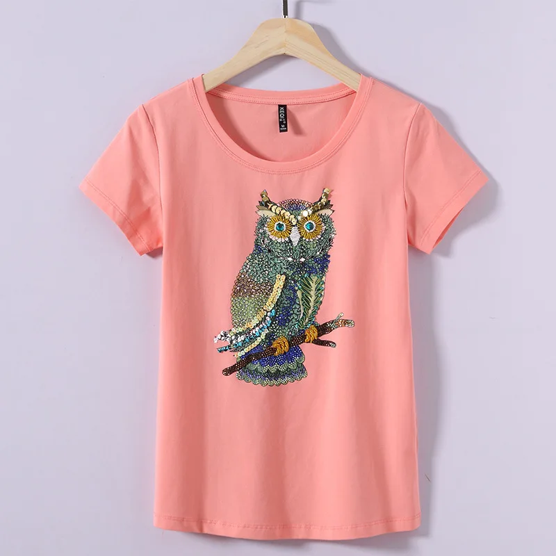 

New short-sleeved hand-beaded butterfly half-sleeved T-shirt WHTE
