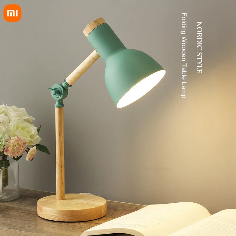 

New Xiaomi Nordic Wooden Art Iron LED Folding Simple Desk Lamp Eye Protection Reading Table Lamp Living Room Bedroom Home Decor