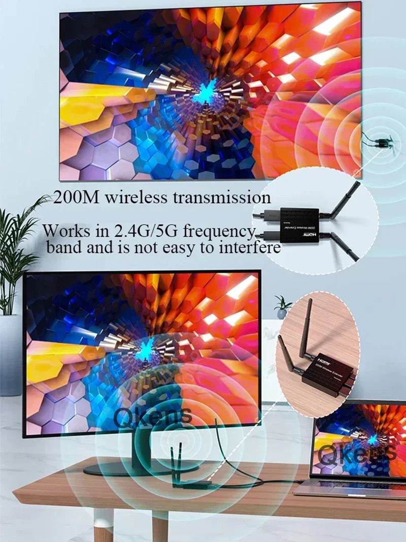 Фото Беспроводной HDMI-экстендер 200 м, передатчик и приемник видео, адаптер для 1-4 дисплеев для камеры, ноутбука, ПК, телевизора, проектора №5