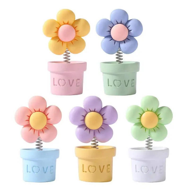 

5Pcs Dancing Dashboard Flower Cute Car Ornaments Handmade Flower Pot Auto Interior Decorations Ornament Decor For Home Car Table