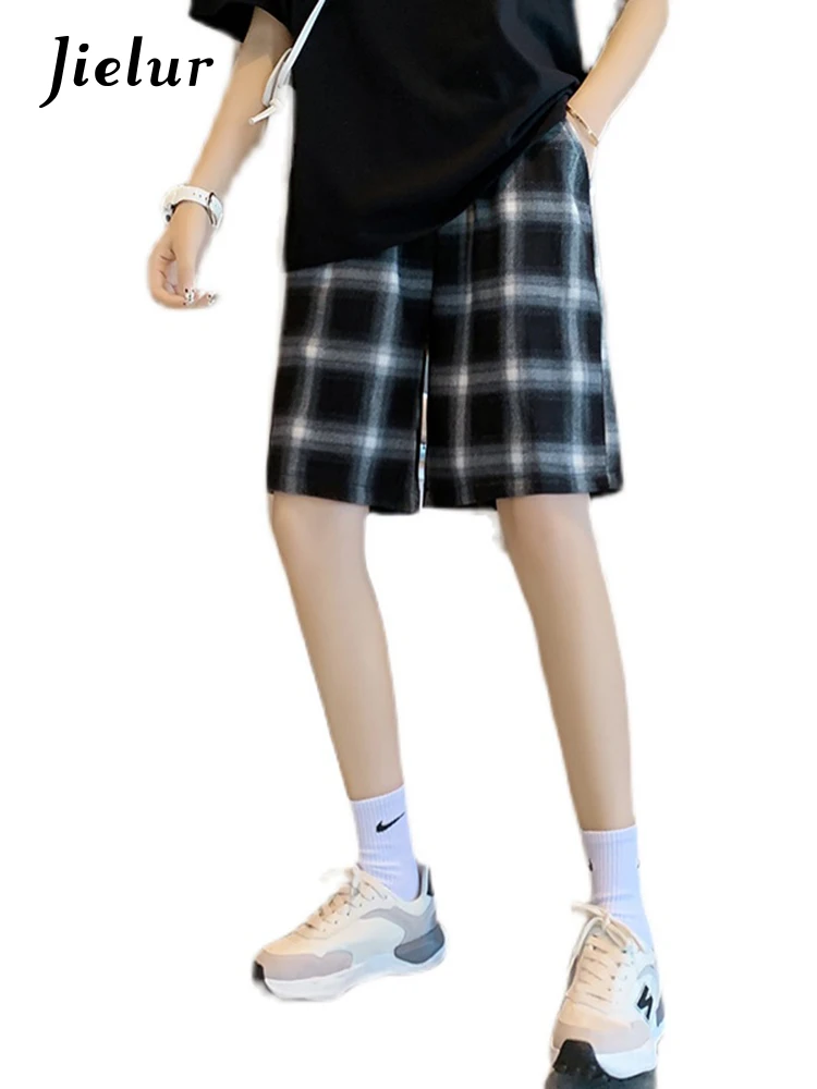 Шорты женские клетчатые с завышенной талией Спортивные Повседневные свободные