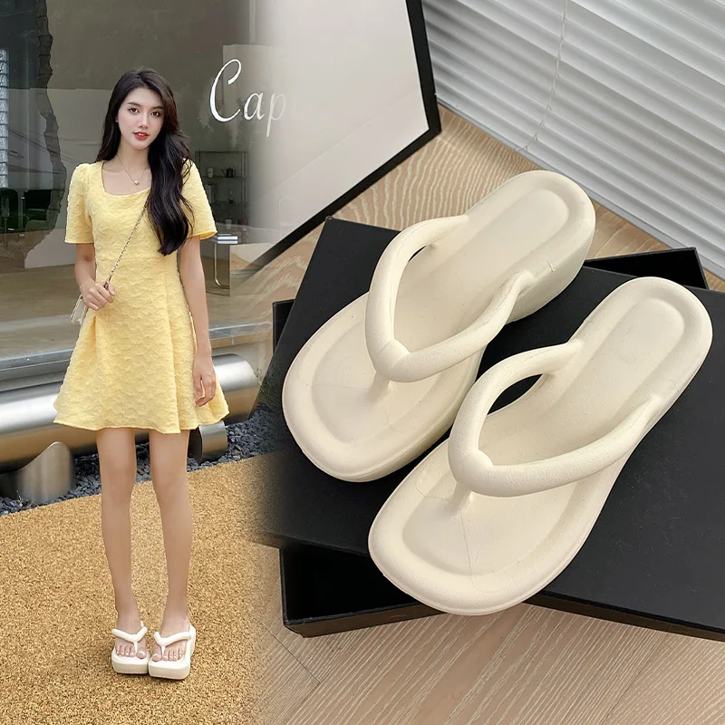 Summer 2023 EVA high women's flip flops trend casual outdoor beach sports sandals Versatile home thick soled carpet slippers