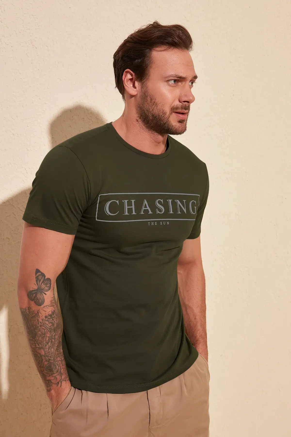 

Men's Basic Slim Fit Slogan printed short sleeve t-shirt TMNSS20TS0093