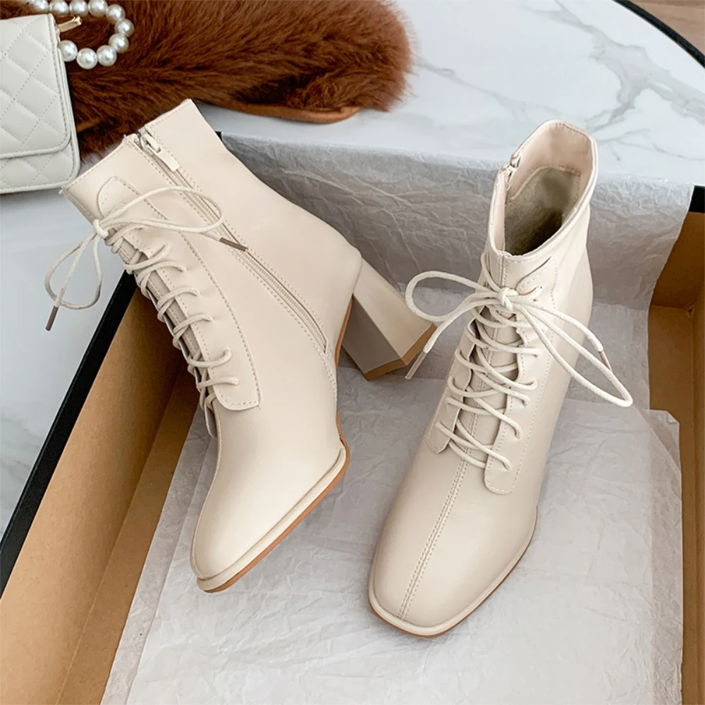 High-heeled ankle boots women's 2023 all-matching single boots thin thin mid-heel thick heel women's shoes Martin boots
