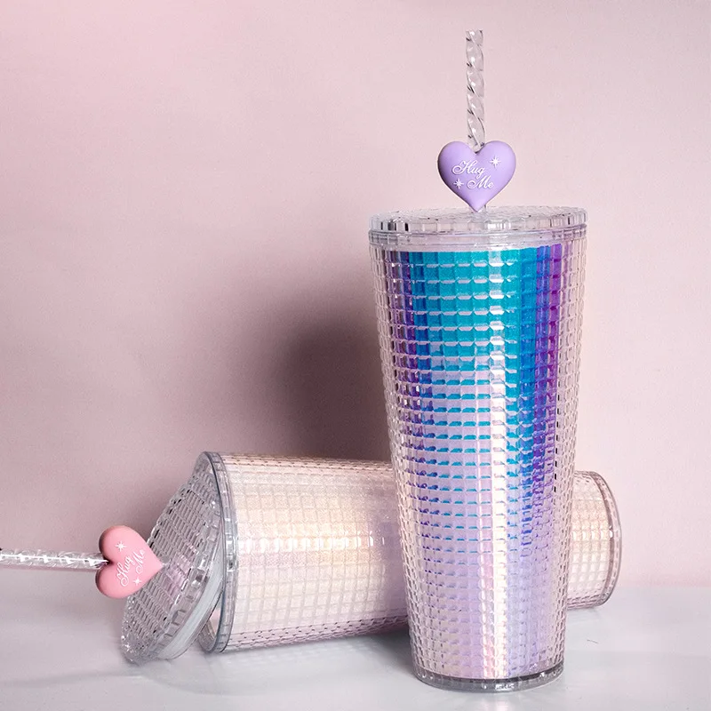 

Summer 775Ml Peach Gradient Straw Mug 2023 New Trend Diamond Mug Double High Appearance Rating Large Capacity Plastic Cups