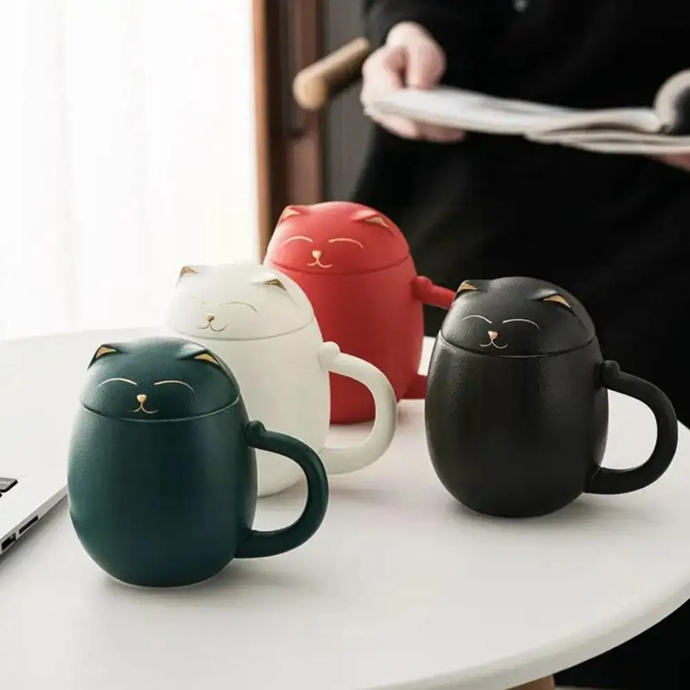 350ML Creative Ceramic Mug With Lid Filter Tea Cup Milk Bag With Cup Mug Cat Gift Fortune Lovely Coffee Storage Personalize H4E3