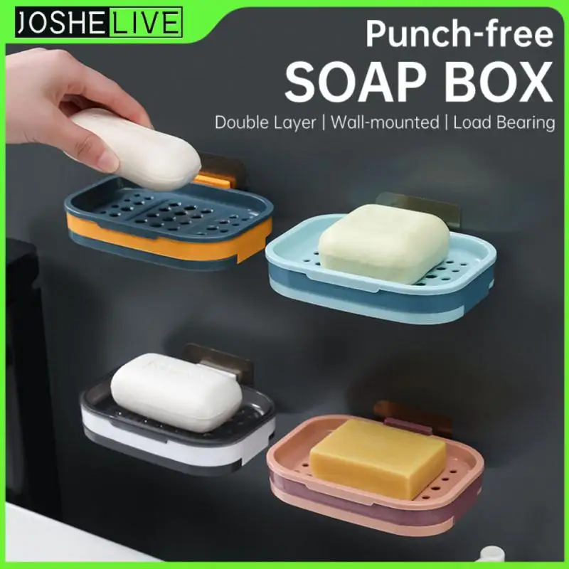 

Wall Mounted Soap Box Punch-free Draining Soap Box Non-marking Bathroom Soap Dish Bathroom Soap Rack Double-layer Plastic