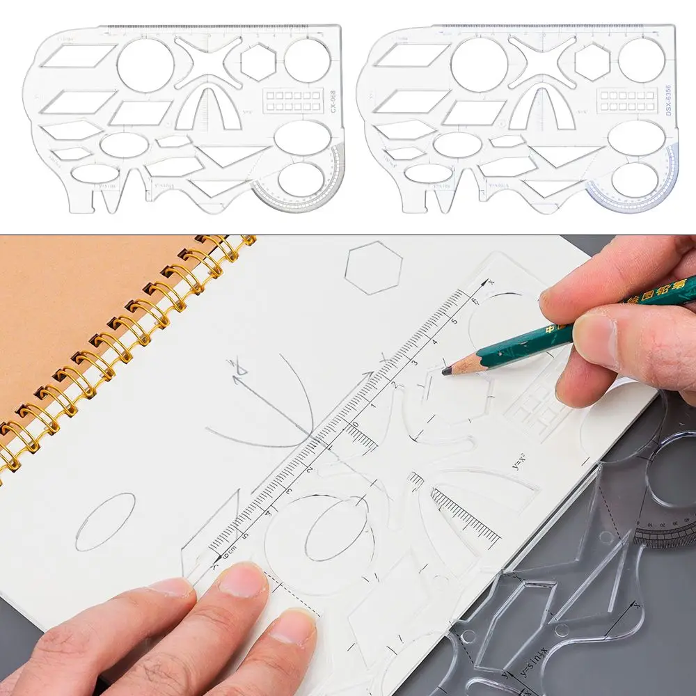 

New School Stationery Geometry Useful Drawing Templates Geometric Ruler Math Measuring Stencil Function Drawing Tool