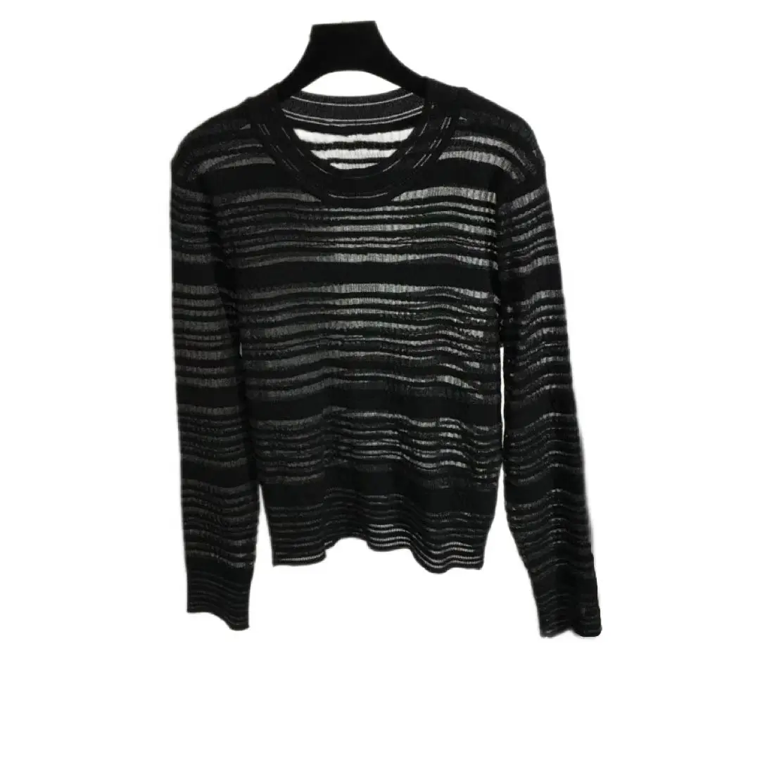 

Spring Summer Women's Knitted See-through Wool Top O-neck Long Sleeves Ladies Pullover 4145-0100